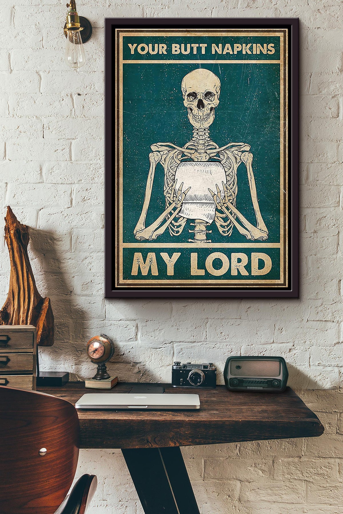 Skeleton Toilet Paper Your Butt Napkins My Lord Poster Framed Matte Canvas