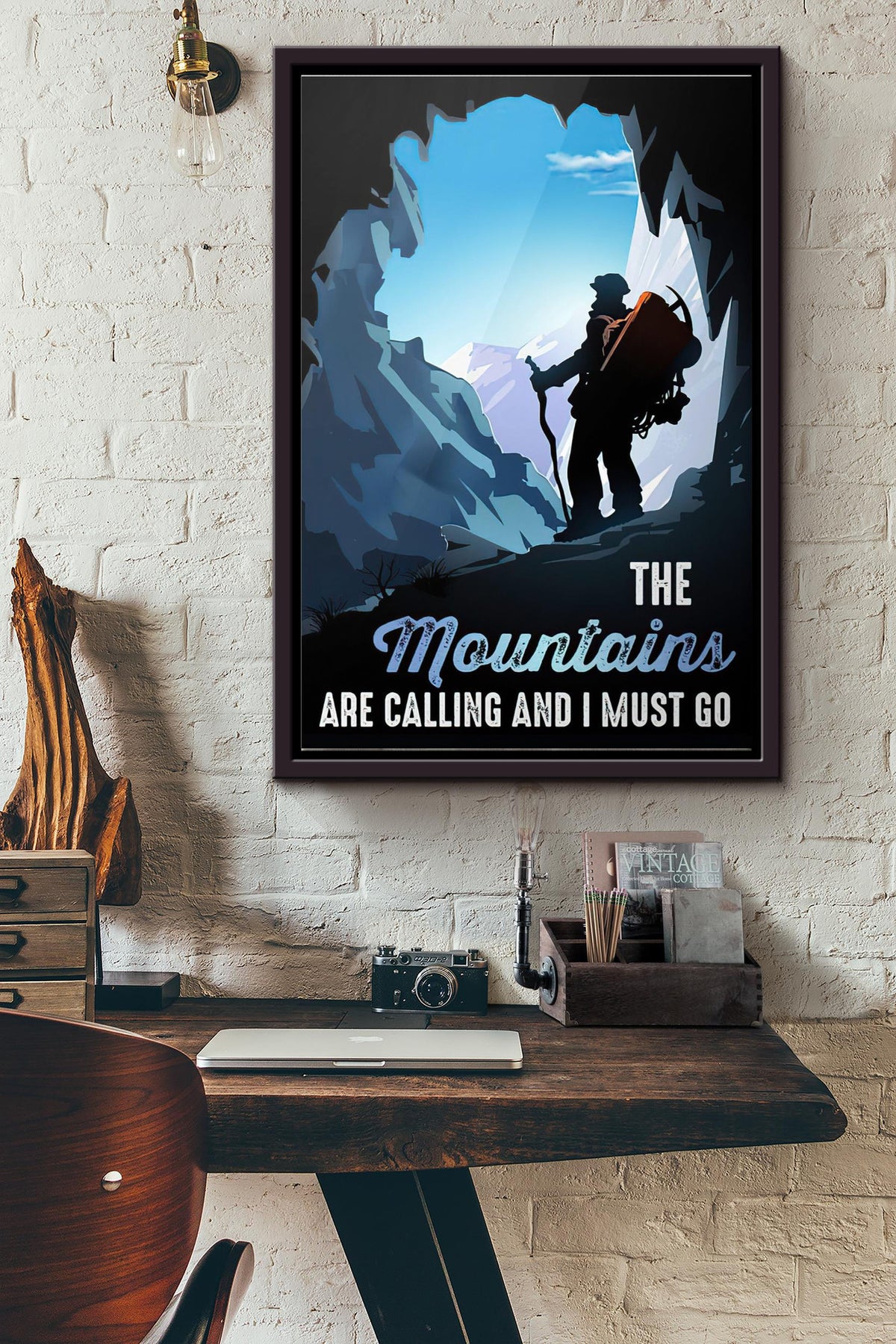 Hiking The Mountains Are Calling And I Must Go Poster Framed Matte Canvas