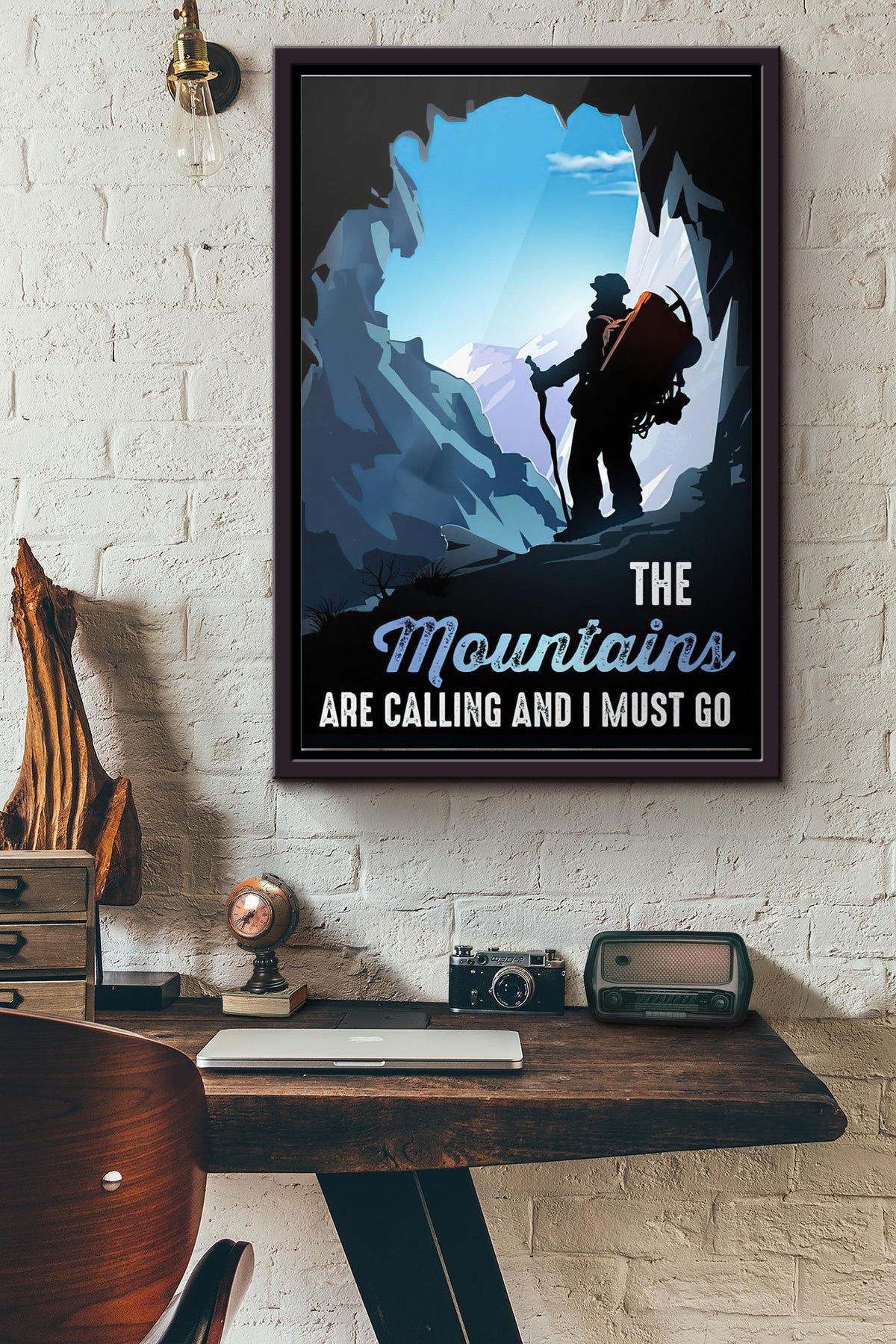 Hiking The Mountains Are Calling And I Must Go Poster Framed Matte Canvas