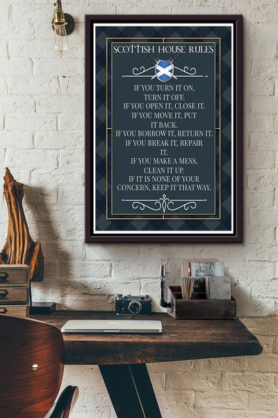 Scootish House Rules Poster Framed Matte Canvas
