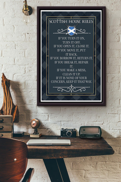 Scootish House Rules Poster Framed Matte Canvas