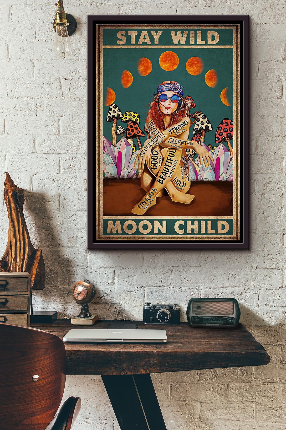 Hippie Strong Bold Beautiful Stay Wild Moon Child Poster Framed Matte Canvas