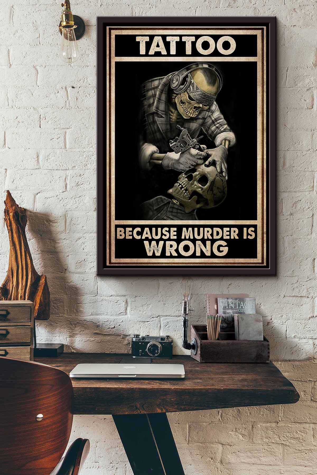 Tattoist Skull Because Murder Is Wrong Poster Framed Matte Canvas