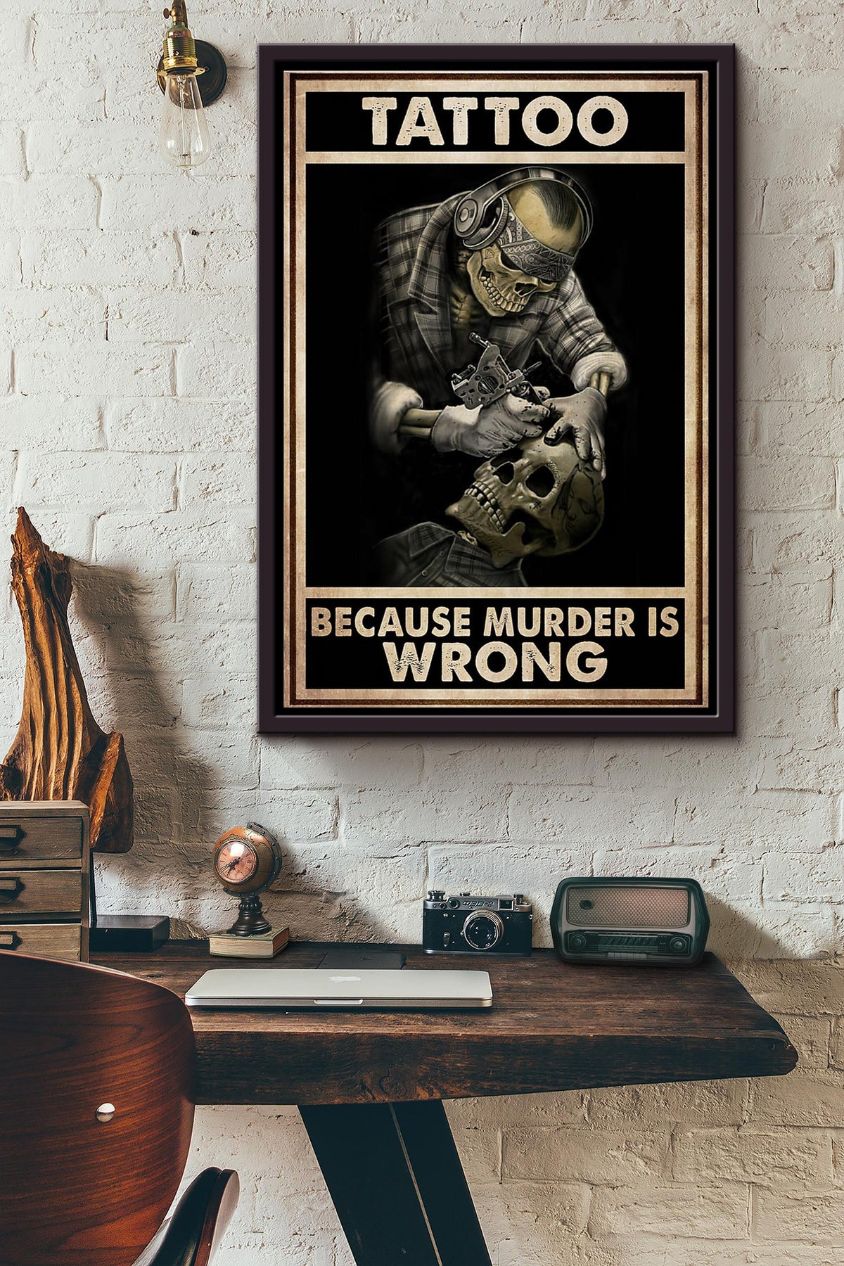 Tattoist Skull Because Murder Is Wrong Poster Framed Matte Canvas
