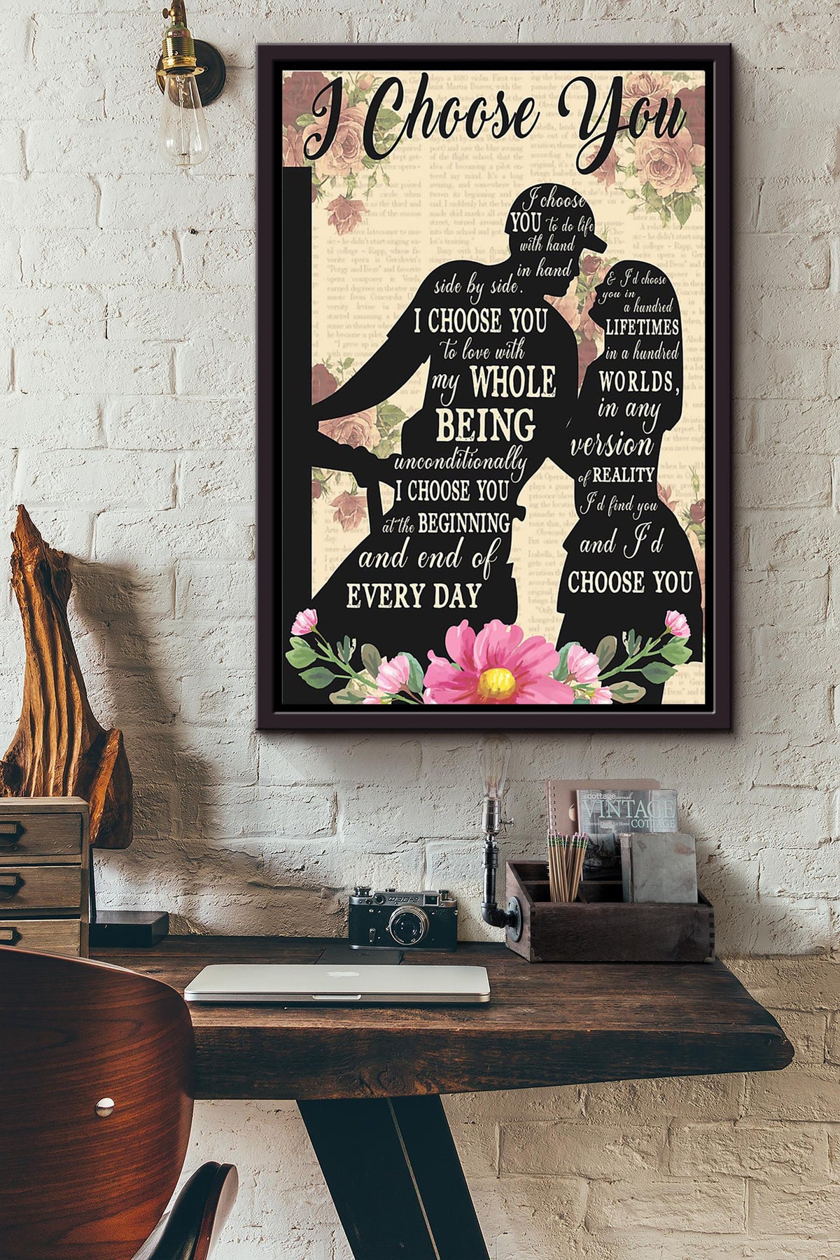 I Choose You To Do Life With Hand Lineworker Poster Framed Matte Canvas