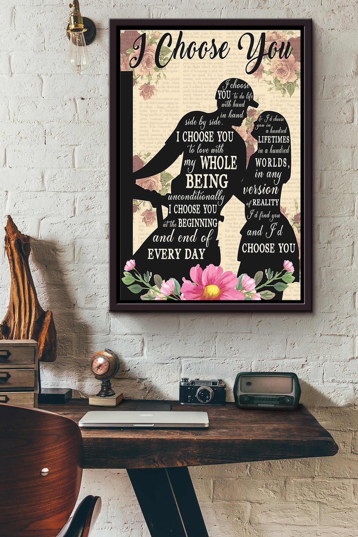 I Choose You To Do Life With Hand Lineworker Poster Framed Matte Canvas