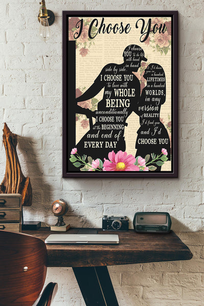 I Choose You To Do Life With Hand Lineworker Poster Framed Matte Canvas