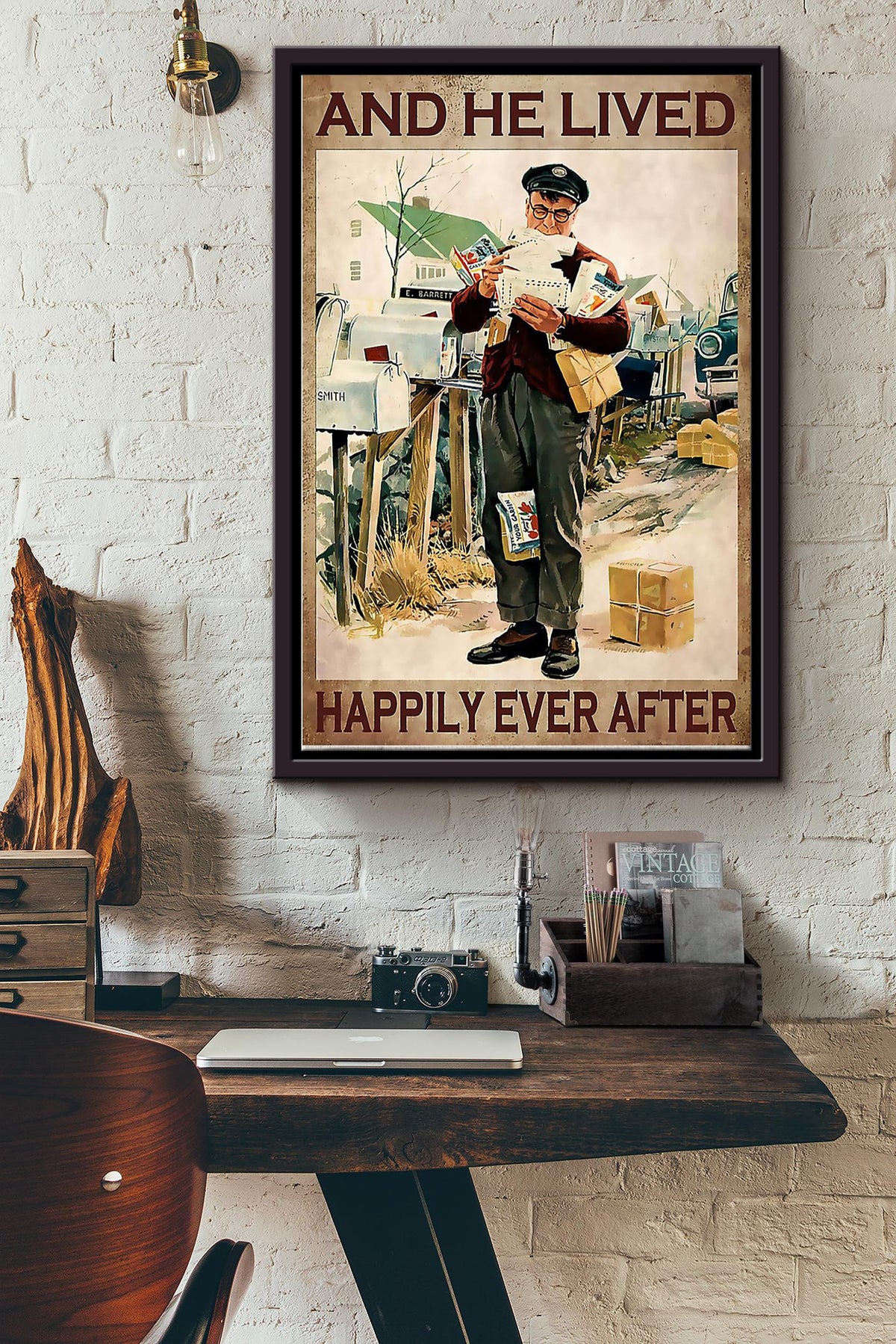Postman Lived Happily Ever After Poster Framed Matte Canvas