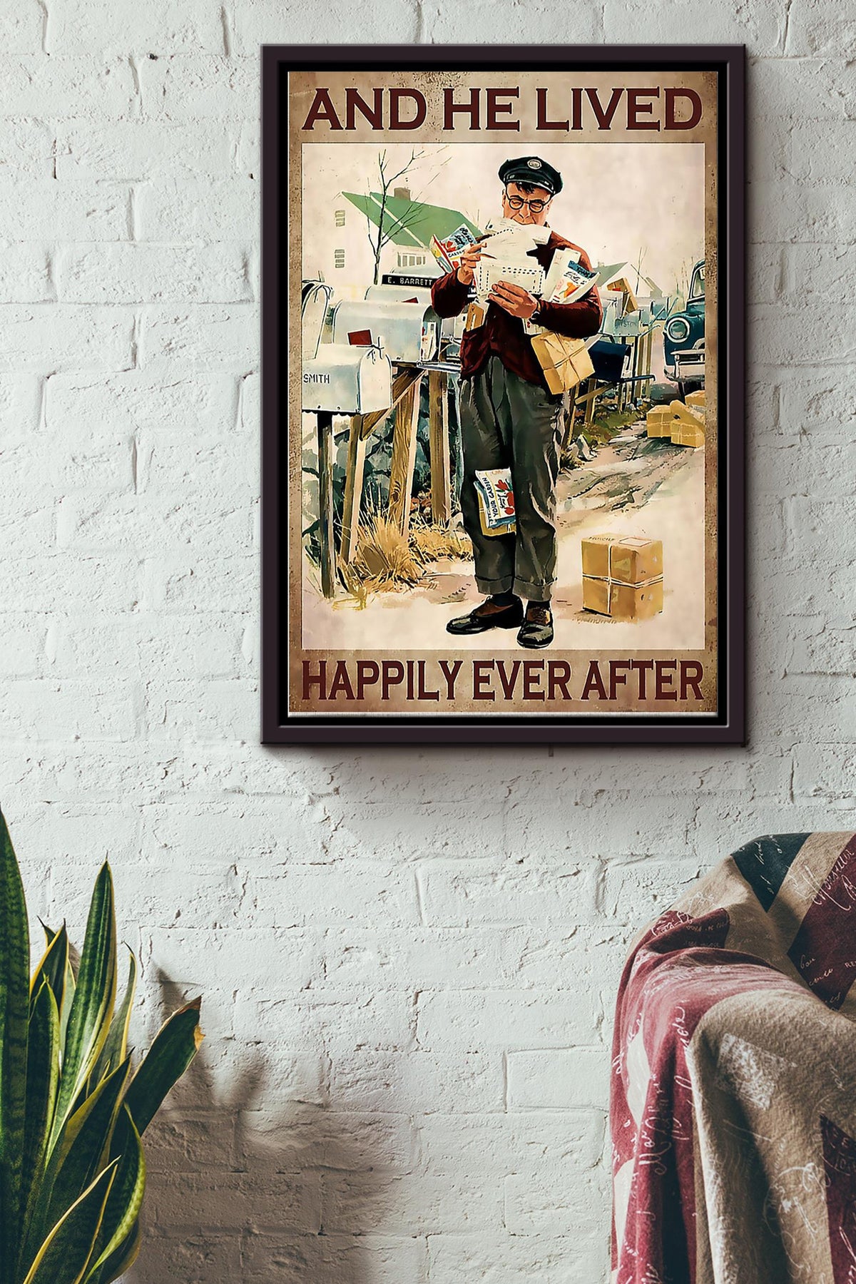 Postman Lived Happily Ever After Poster Framed Matte Canvas
