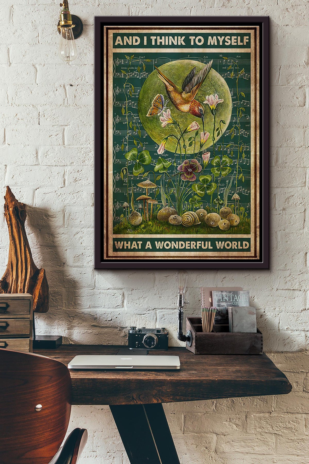 Hummingbird What A Wonderful World Poster Framed Matte Canvas