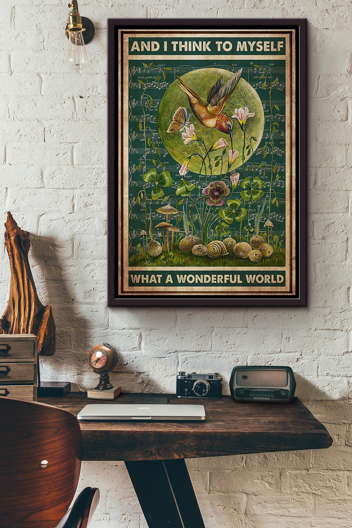 Hummingbird What A Wonderful World Poster Framed Matte Canvas