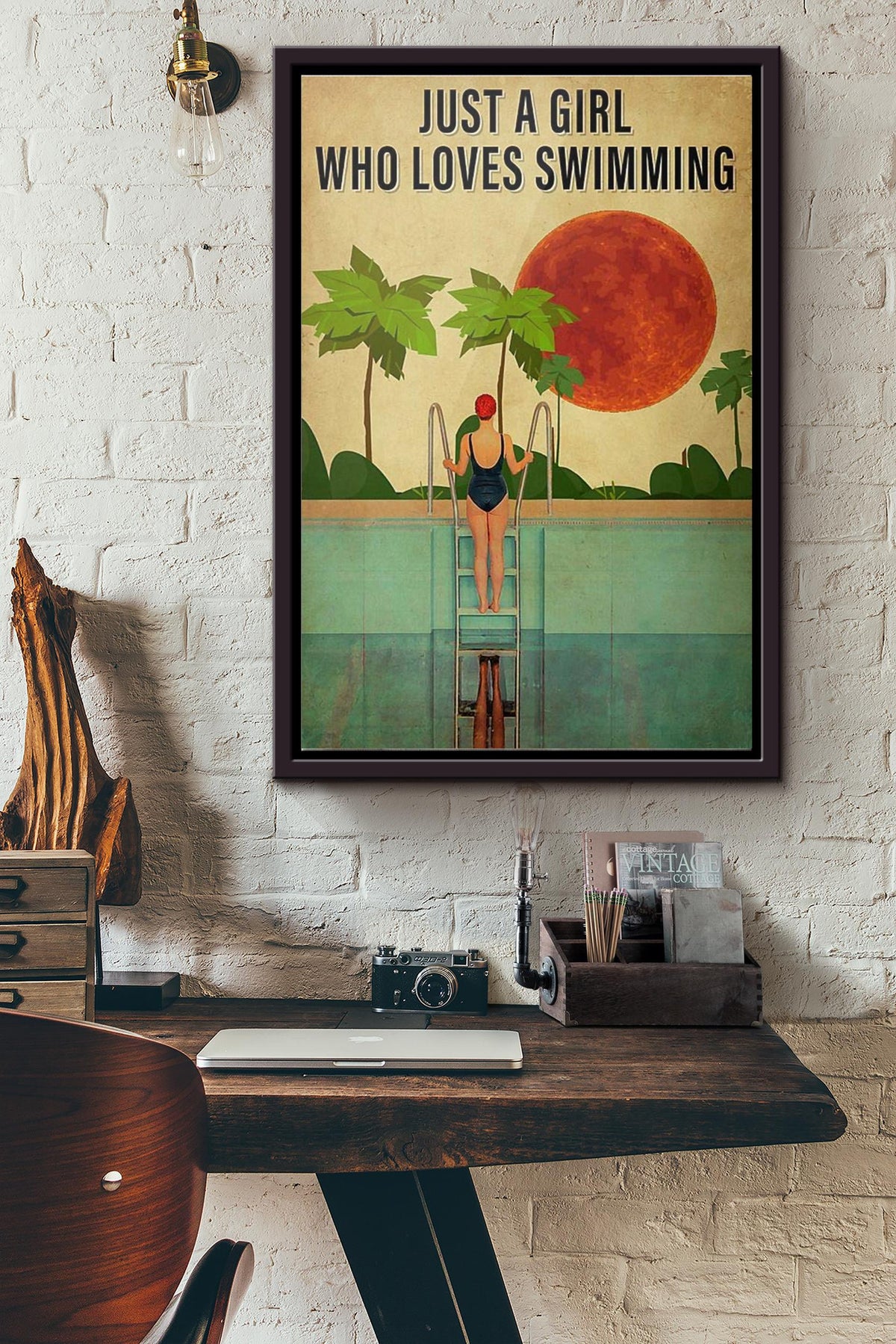 Just A Girl Who Loves Swimming Blood Moon Poster Framed Matte Canvas