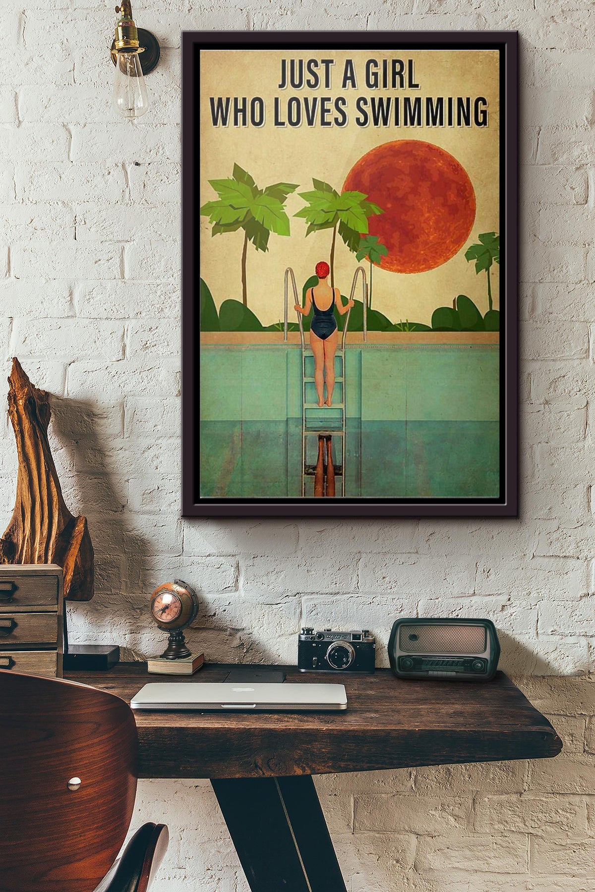 Just A Girl Who Loves Swimming Blood Moon Poster Framed Matte Canvas