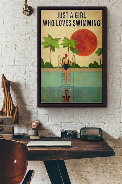 Just A Girl Who Loves Swimming Blood Moon Poster Framed Matte Canvas