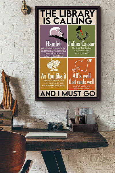 The Library Is Calling Hamlet As You Like It Poster Framed Matte Canvas