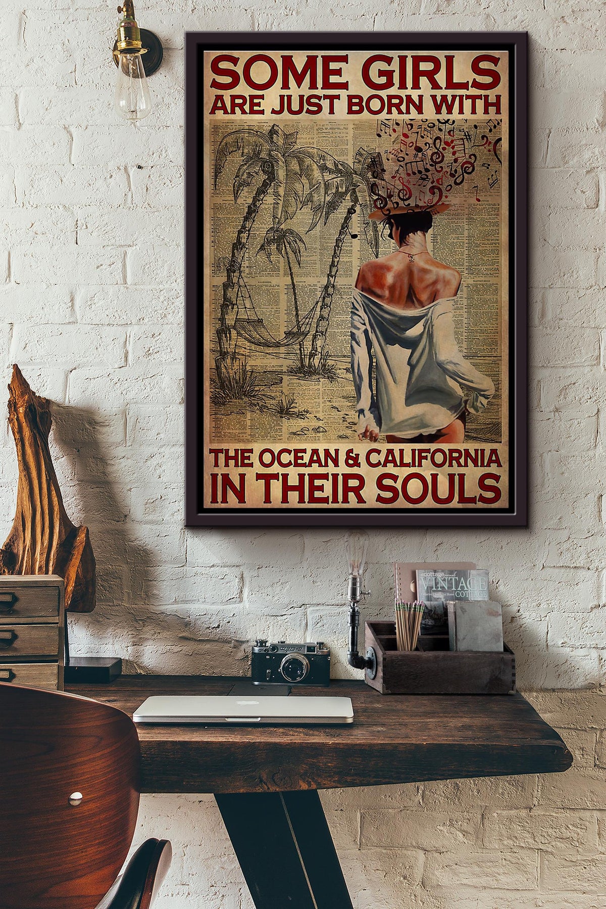 Some Girls Are Just Born With The Ocean And Califonia In Their Souls Poster Framed Matte Canvas