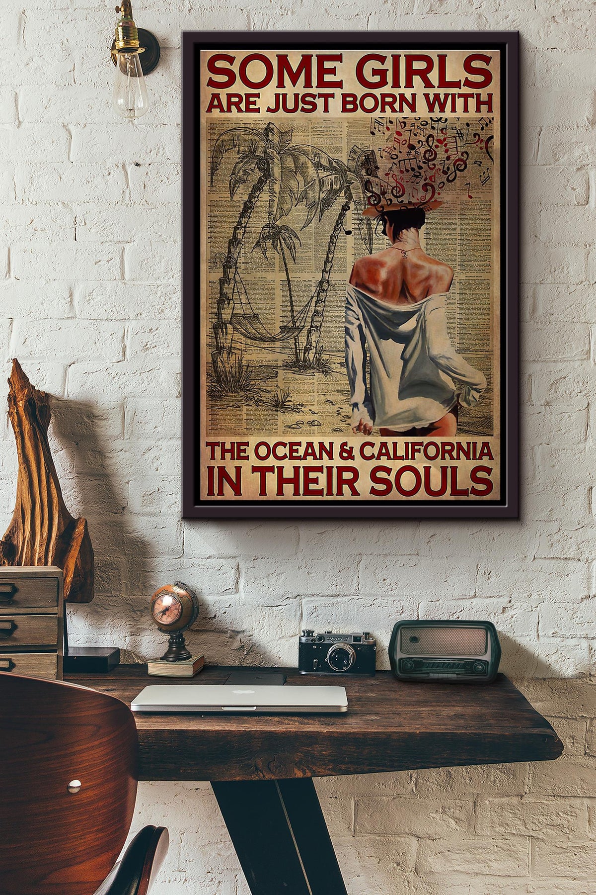 Some Girls Are Just Born With The Ocean And Califonia In Their Souls Poster Framed Matte Canvas