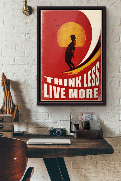 Surfing Think Less Live More Poster Framed Matte Canvas