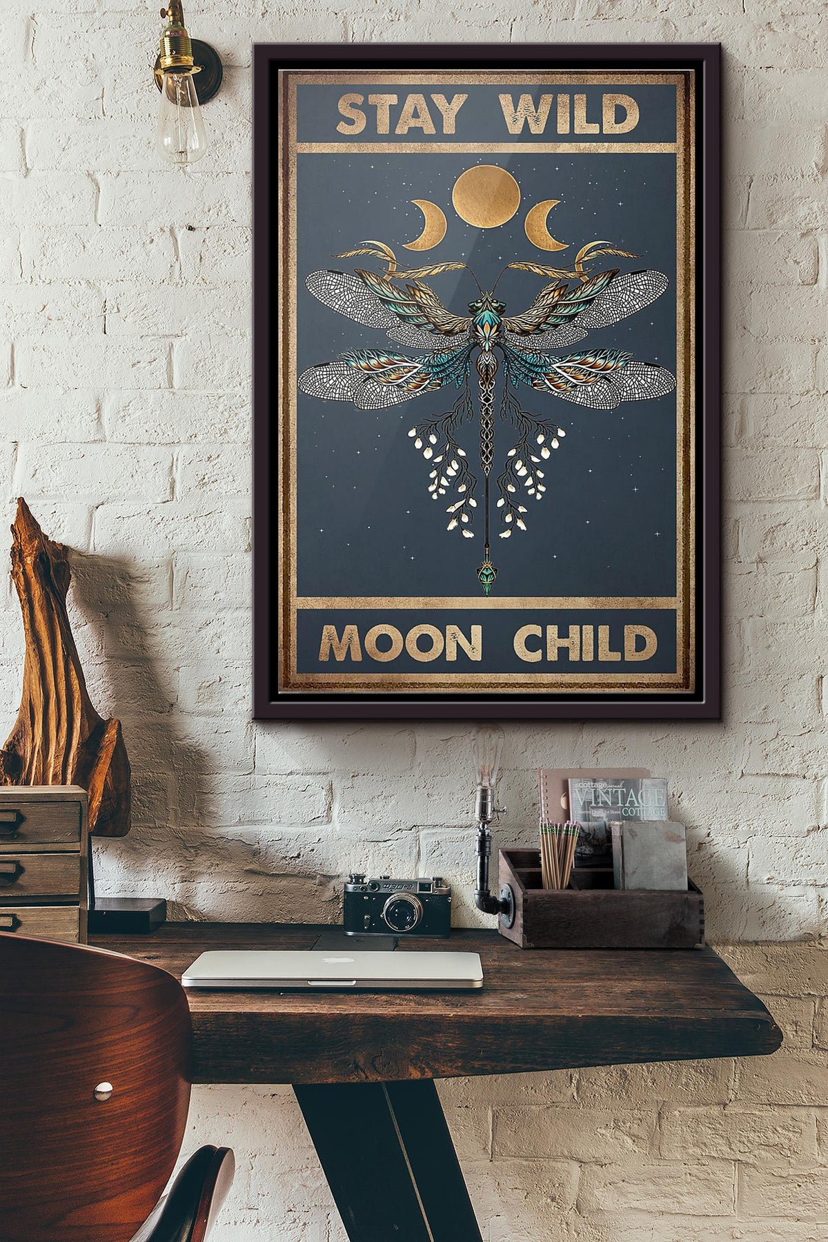 Hippie Dragonfly Stay Wild Moon Child Poster Framed Matte Canvas