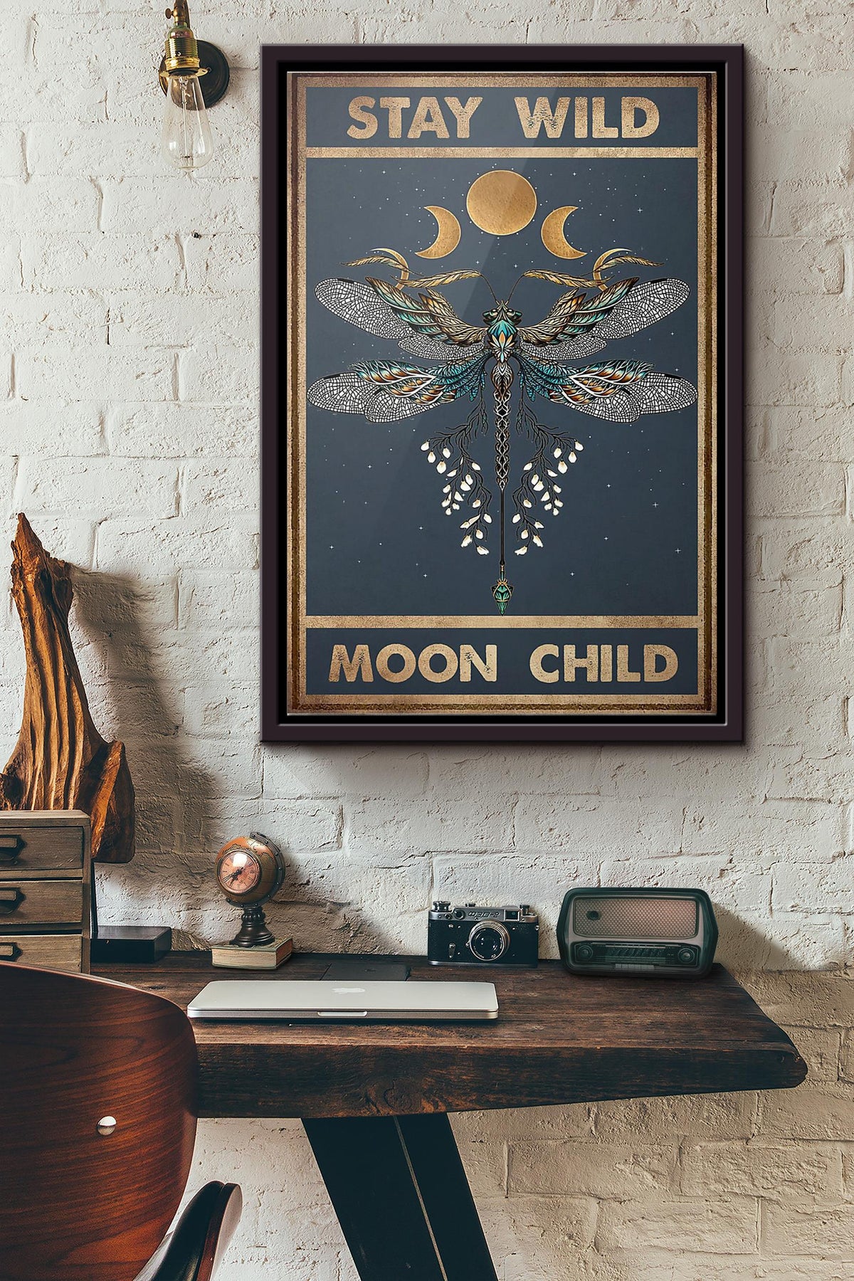 Hippie Dragonfly Stay Wild Moon Child Poster Framed Matte Canvas