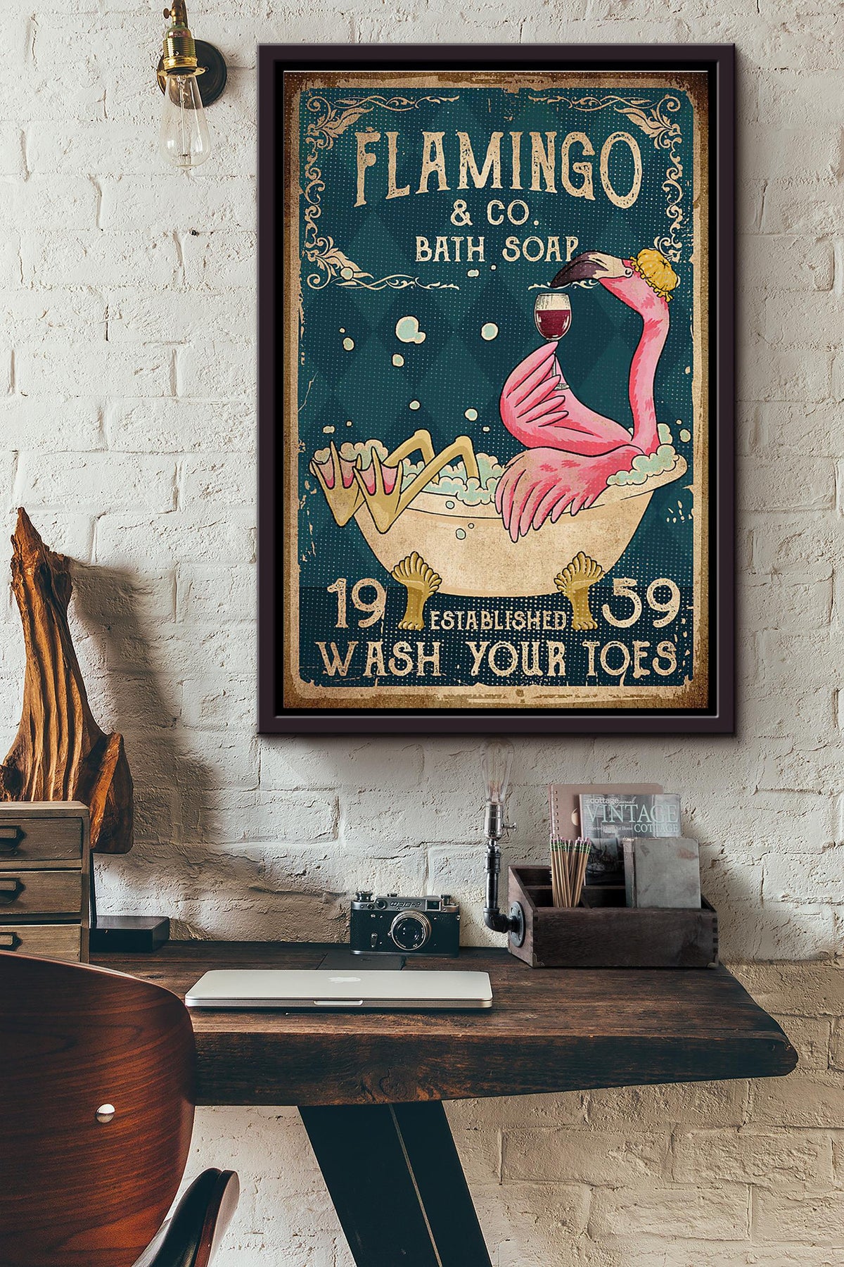 Flamingo Co Bath Soap Wahs Your Toes Poster Framed Matte Canvas GS20240923033