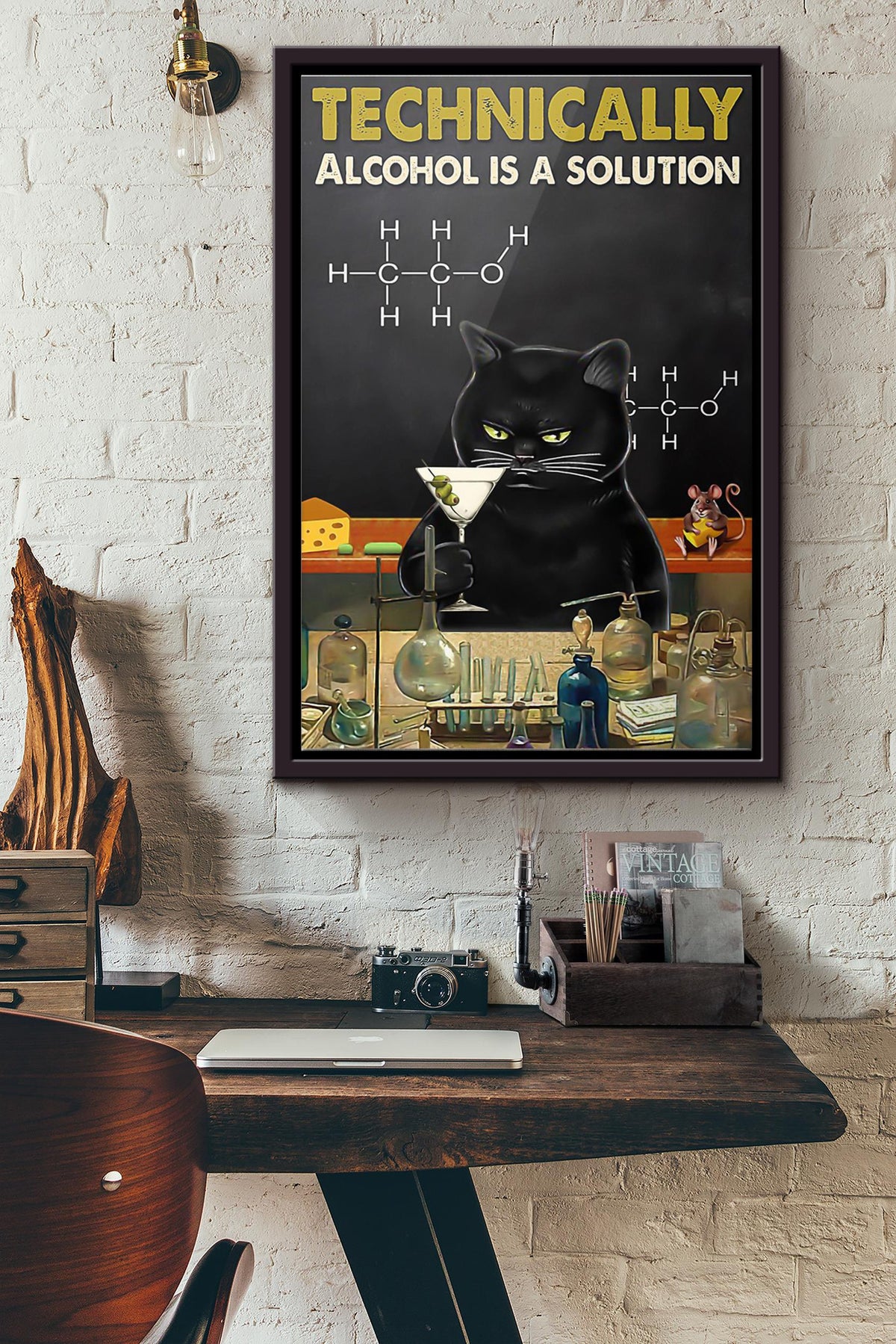 Black Cat Technically Alcohol Is A Solution Poster Framed Matte Canvas