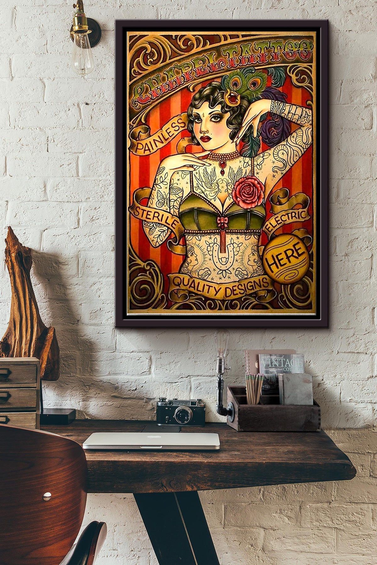 Chapel Tattoo Painless Sterile Electric Quality Designs Cool Girl With Tattoo Poster Framed Matte Canvas