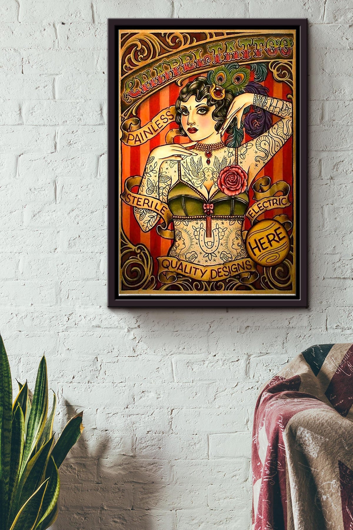 Chapel Tattoo Painless Sterile Electric Quality Designs Cool Girl With Tattoo Poster Framed Matte Canvas