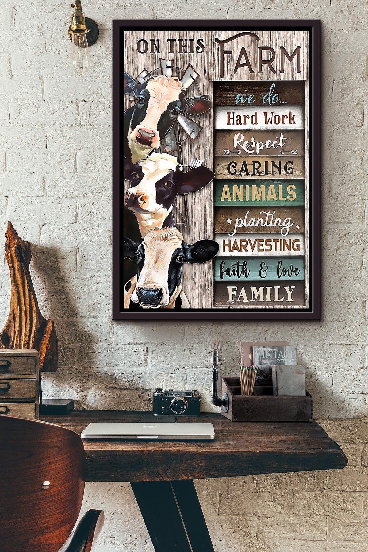 Cow Love Family Framed Matte Canvas