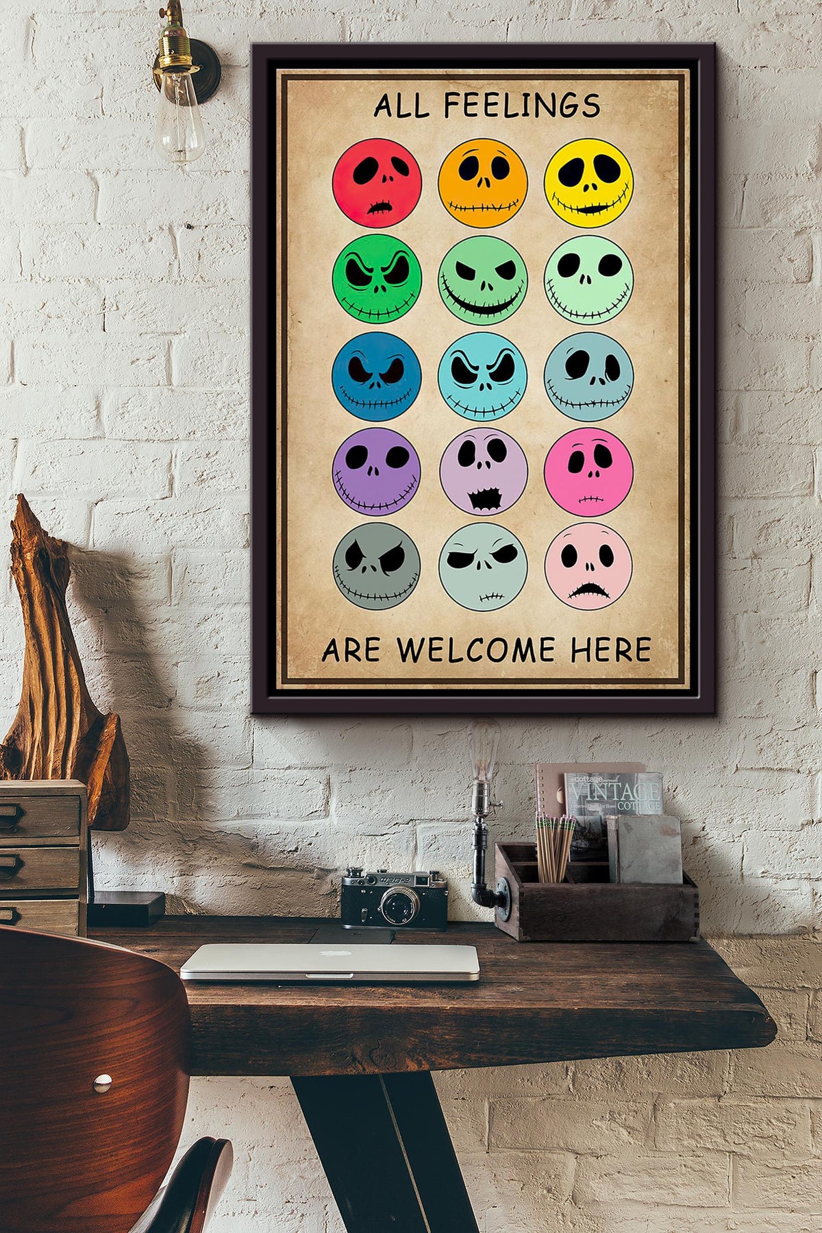 Skellington All Feelings Are Welcome Here Poster Framed Matte Canvas