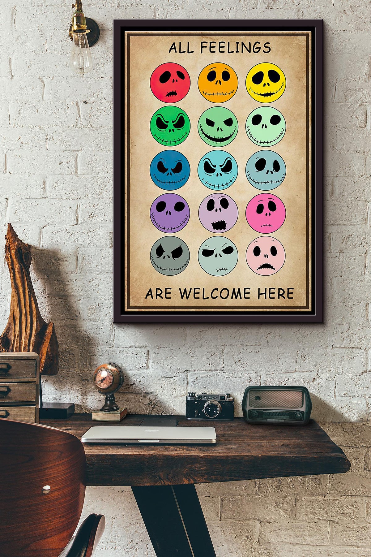 Skellington All Feelings Are Welcome Here Poster Framed Matte Canvas