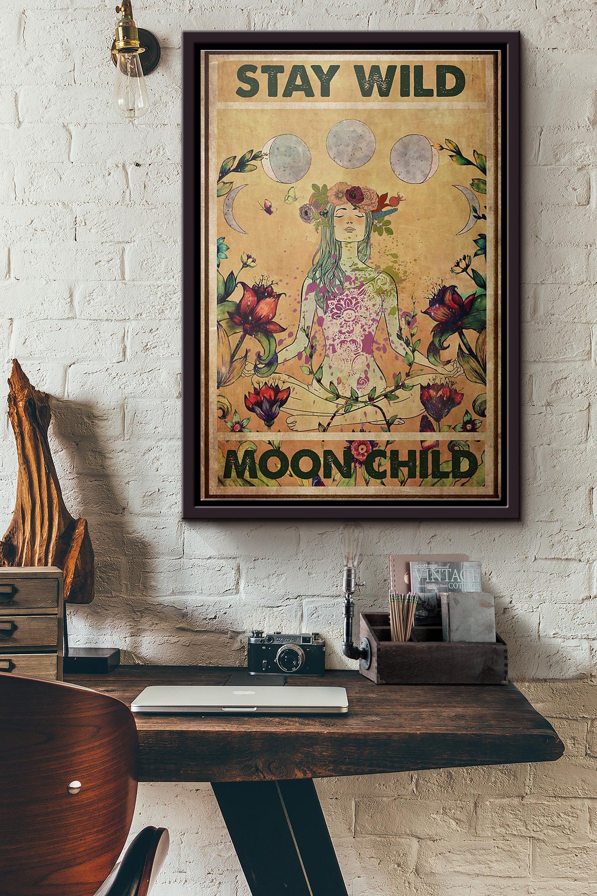Hippie Yoga Stay Wild Moon Child Poster Framed Matte Canvas