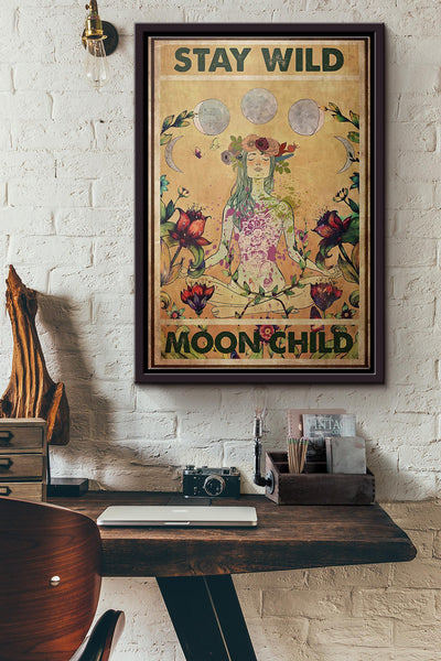 Hippie Yoga Stay Wild Moon Child Poster Framed Matte Canvas