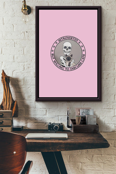 Introverted But Willing To Discuss Cats Skeleton Poster Framed Matte Canvas
