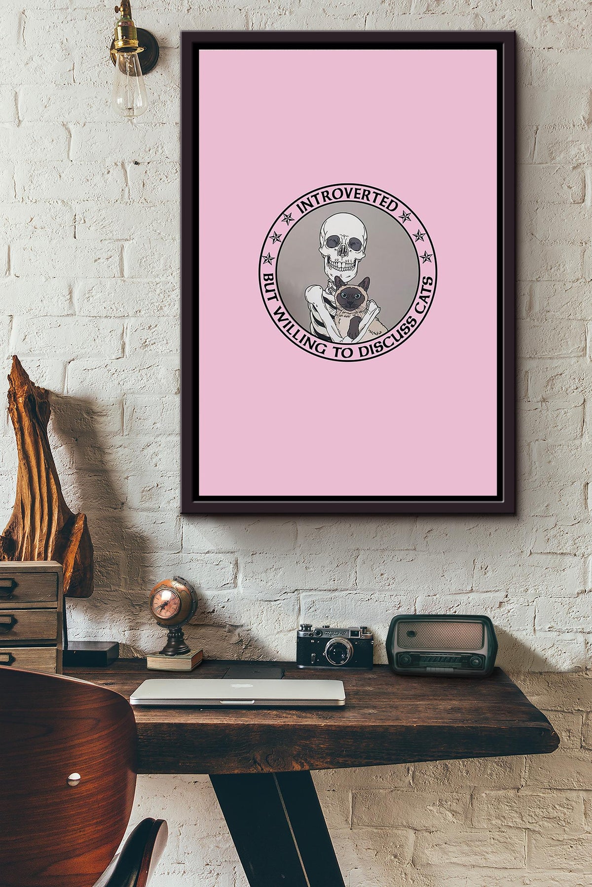 Introverted But Willing To Discuss Cats Skeleton Poster Framed Matte Canvas