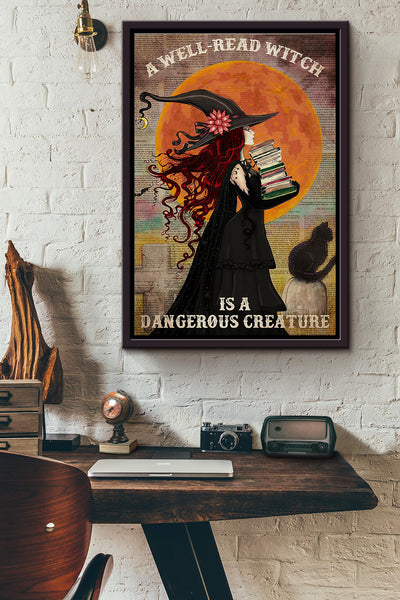 A Well Read Witch Is A Dangerous Creature Blood Moon Dictionary Poster Framed Matte Canvas