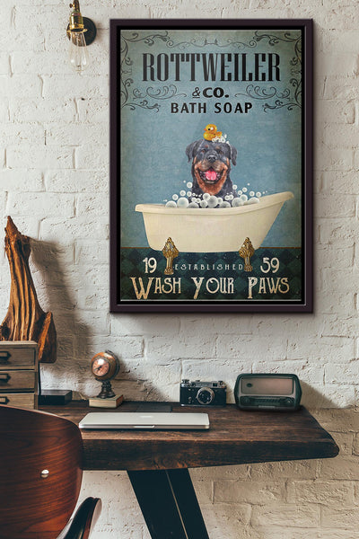 Bath Soap Company Rottweiler Wash Your Paws Poster Framed Matte Canvas