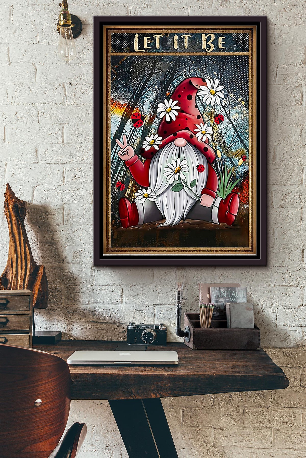 Hippie Elf With Daisy In The Forest Let It Be Poster Framed Matte Canvas