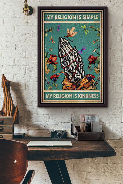 My Religion Is Simple My Religion Is Kindness Skull Prayer Poster Framed Matte Canvas