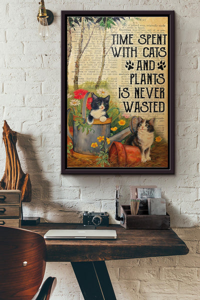 Time Spent With Cats And Plants Dictionary Poster Framed Matte Canvas