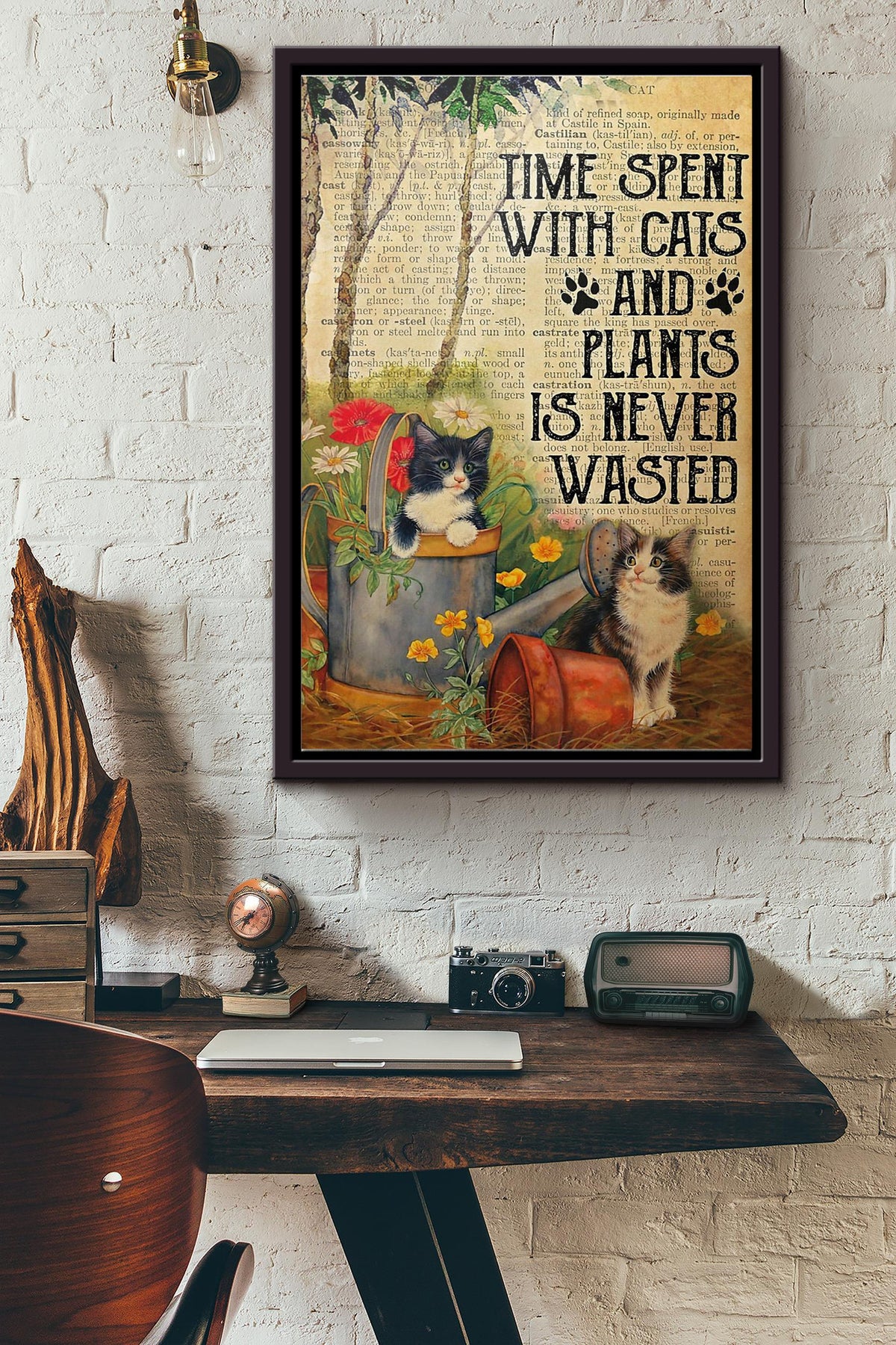 Time Spent With Cats And Plants Dictionary Poster Framed Matte Canvas