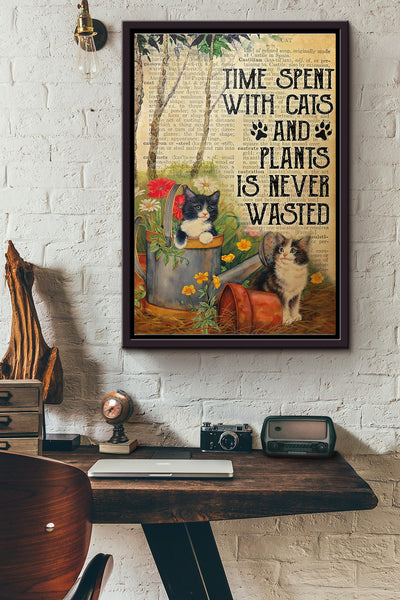 Time Spent With Cats And Plants Dictionary Poster Framed Matte Canvas