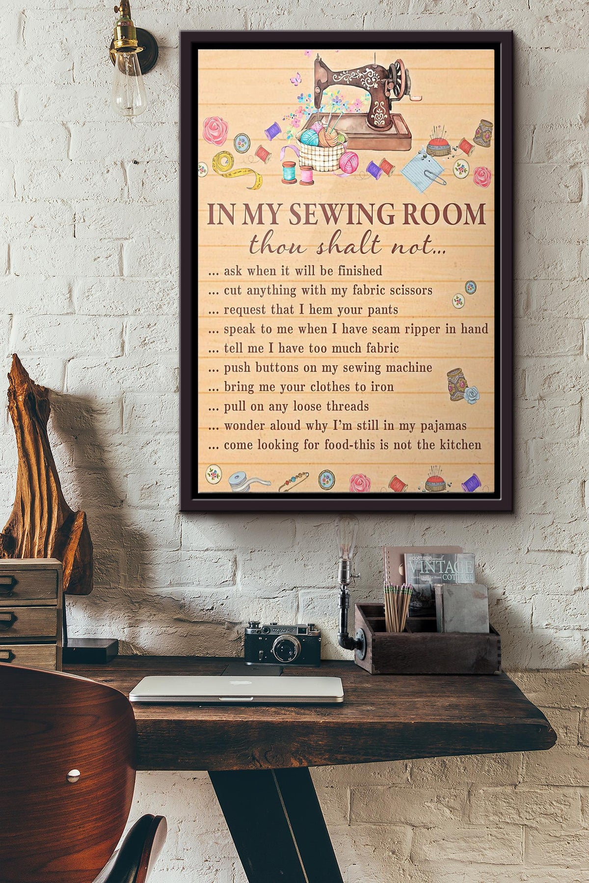 In My Sewing Room Thou Shalt Not Note Poster Framed Matte Canvas