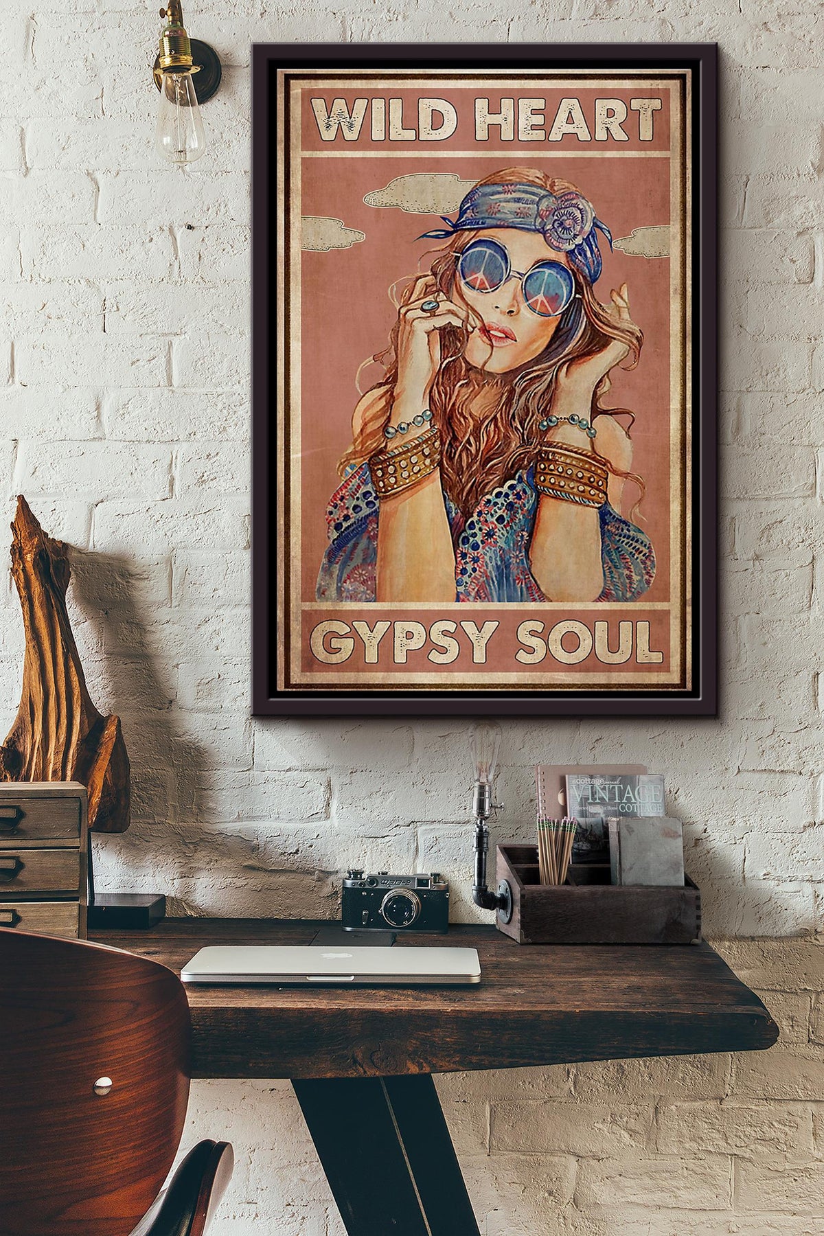 Wild Heart Gypsy Soul Peace Cloud Poster Framed Matte Canvas