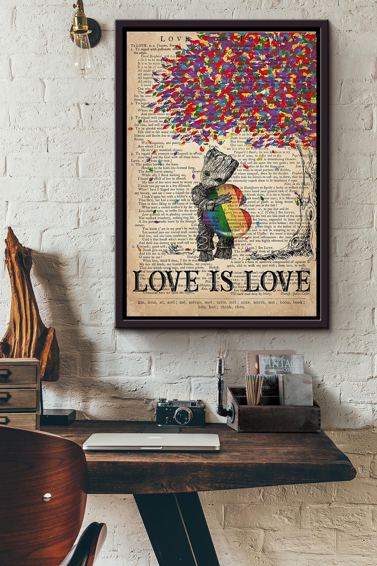 Baby Groot Lgbt Tree Love Is Love Dictionary Poster Framed Matte Canvas