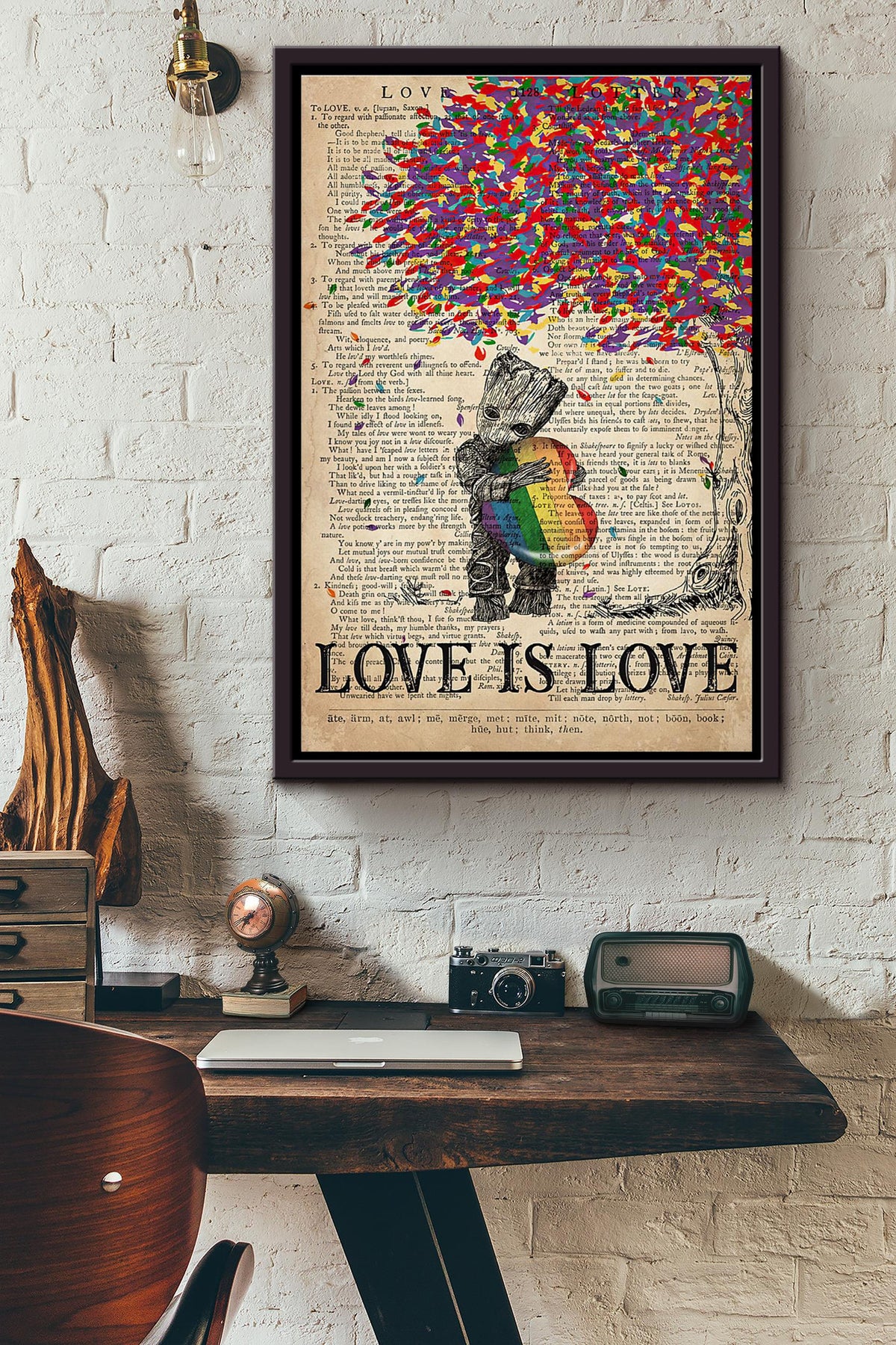 Baby Groot Lgbt Tree Love Is Love Dictionary Poster Framed Matte Canvas