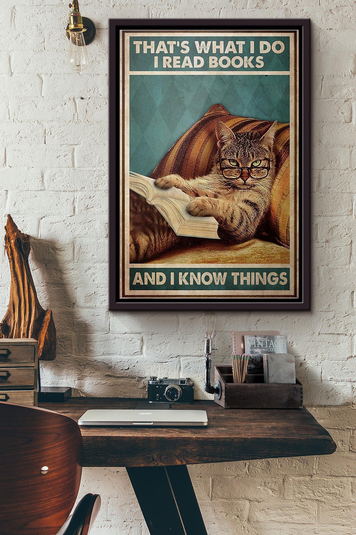 Cat Thats What I Do I Read Books And I Know Things Poster Framed Matte Canvas