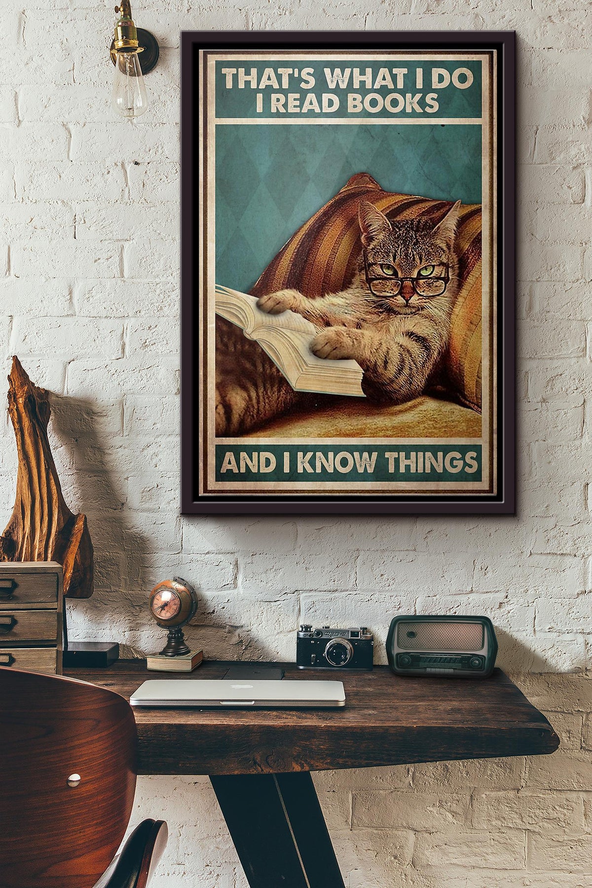 Cat Thats What I Do I Read Books And I Know Things Poster Framed Matte Canvas