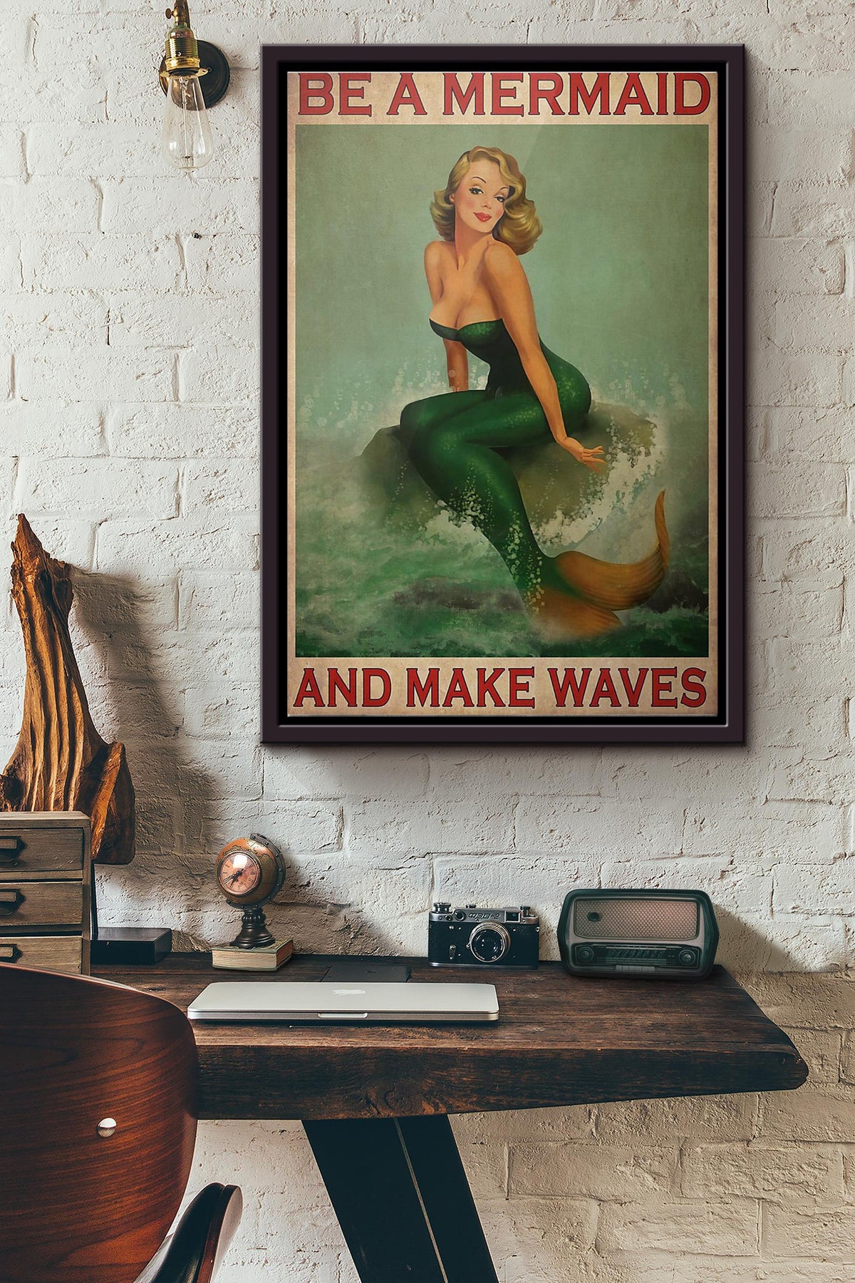 Be Mermaid And Make Waves Poster Framed Matte Canvas