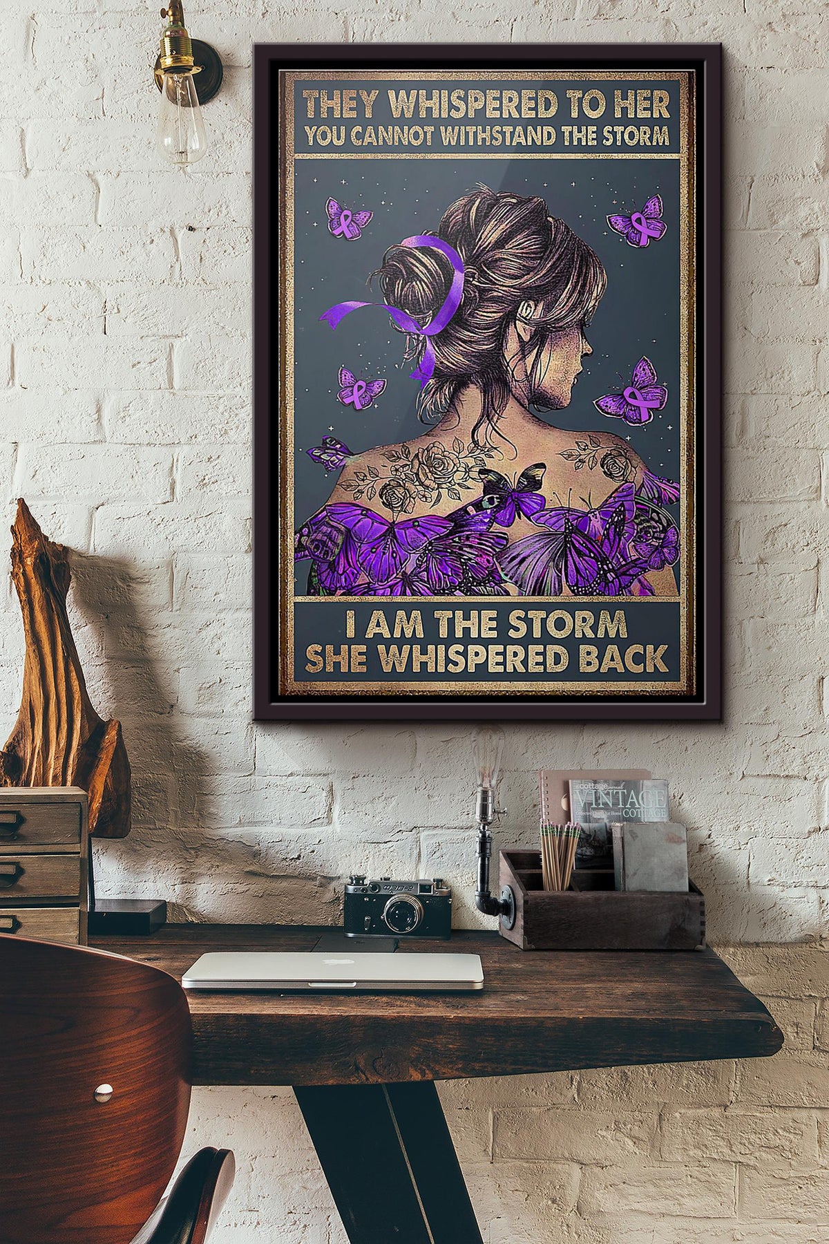 Purple Butterfly They Whispered To Her Poster Framed Matte Canvas